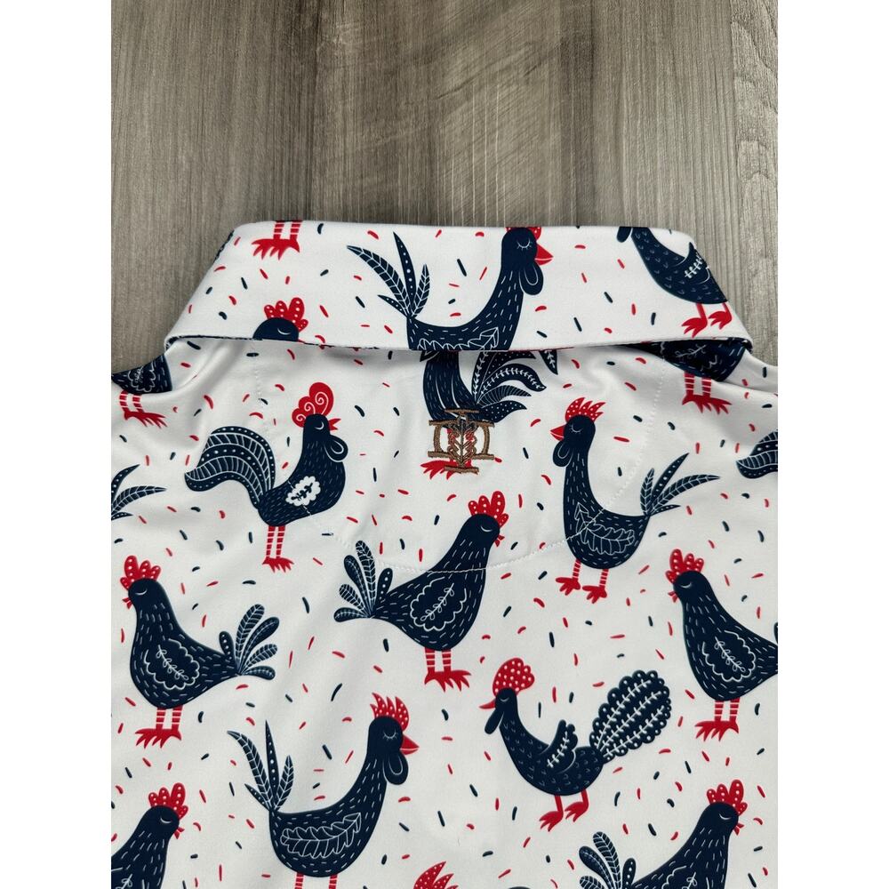 Iron Oak Rooster Western Golf Pearl Snap Polo White Red — Medium - Picture 4 of 10